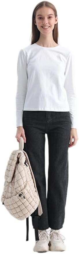 VAKAER Puffer Backpack for Women Lightweight Quilted Hiker Pack Drawstring Padding Backpacks for Travel Gym (Beige) - Image 4