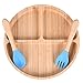 Vicloon Plato de Alimentación de Bambú con Tenedor y Cuchara para Bebés Juego de Cubiertos de Bambú con Ventosa para Bebés y Niños(Azul)