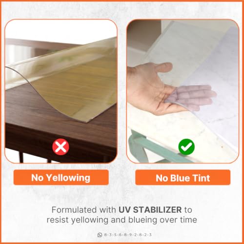 Image of Qlarity Covers Clear 1.5mm PVC Table Cover 65X41 Inch, Thick Table Mat | Thick clear table cover protects wooden, marble and glass dining tables from spills, scratches, stains, heat and daily wear