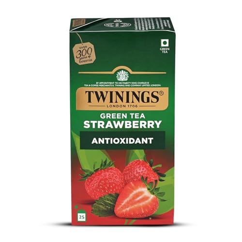 Image of Twinings Green Tea & Strawberry, 25 Tea Bags| Pack of 1| Perfectly Balanced & Refreshing Taste| Light, Fruity Flavour| Low Calorie| Handpicked Green Tea Leaves| Enjoy as Hot or Iced Tea