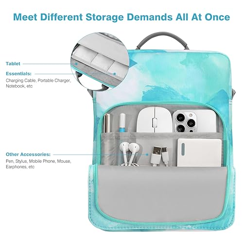 Image of Dadanism 9-11 Inch Tablet Sleeve Bag Carrying Case with Shoulder Strap for iPad (A16) 11 inch, iPad 10th Gen 10.9 inch, iPad Air M4 /Pro M5 11 inch, iPad 9 /8 /7th 10.2 inch, Galaxy Tab A11+ Plus 11 inch,Sea Salt Green