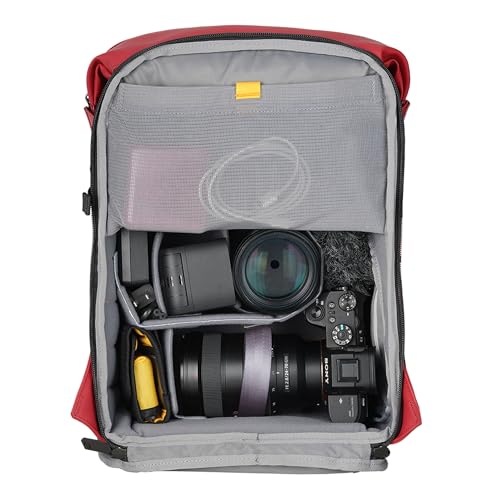 Image of VANGUARD VEO Lite B20L Camera & Everyday Backpack (Red) - Fits Full-Frame Camera with 70-200mm Attached + 3 Lenses, 14 inch Laptop Storage, Rear & Side Access, Convertible Daypack Design