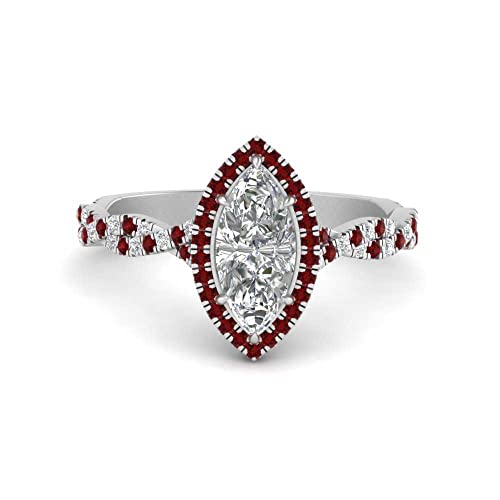 Image of Choose Your Gemstone Twisted Marquise Diamond CZ Halo Ring 925 Sterling Silver Marquise Shape Halo Engagement Rings Minimal Modern Design Birthday Gift Wedding Gift US Size 4 to 12