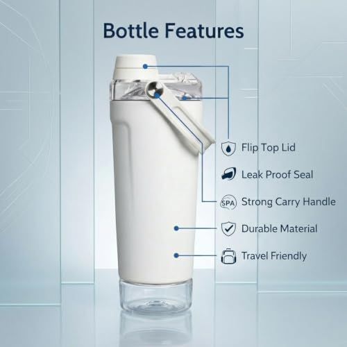 Image of Stainless Steel Leakproof Protein Shaker & Sports Bottle | White | 600ml
