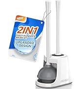 Toilet Plunger and Brush Set, Bowl Brush and Heavy Duty Toilet Brush with Ventilated Holder, 2-in...