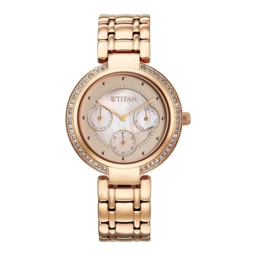Image of Titan Eternal Quartz Analog Off White Dial Rose Gold Metal Strap Watch for Women