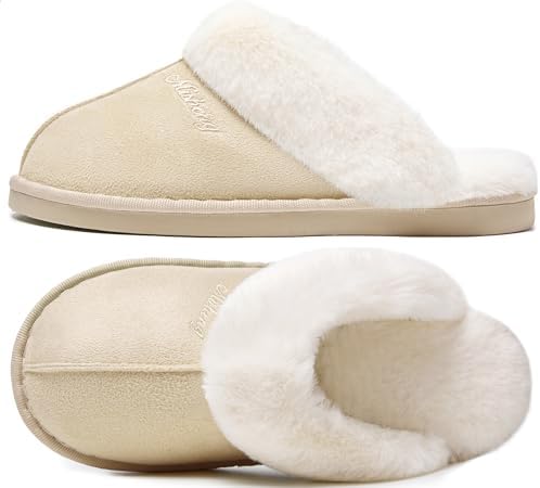 Donpapa Hausschuhe Damen Herren Plüsch Memory Foam Faux Lammfell Pantoffeln | Winter, Warme Slippers, Flauschige & Bequeme Weiche, Rutschfeste Sohle, Indoor Outdoor