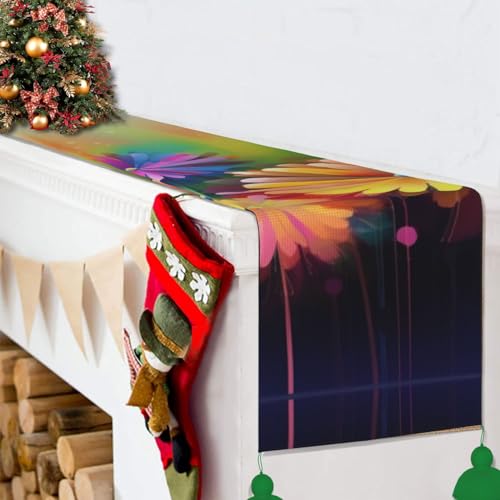Chemin de table rustique à pompons imprimé fleurs colorées 35x152 cm - 7