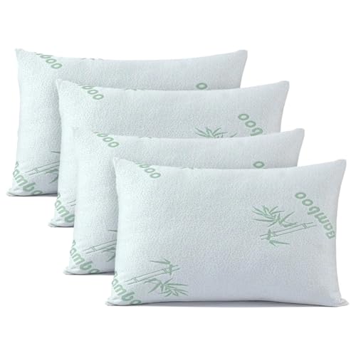 Bedding Home Anti Allergy Bamboo Pillows 4 Pack | Side Sleeper Pillows 4 Pack Hotel Quality | Neck Pain Relief Orthopedic Bed Medium Firm Pillow