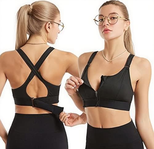 Sports Bras for Women with Adjustable Straps Zip Sports Bra without Steel Rim Front Closure Crossed Back Supportive Bras High Elasticity Running Tank To (AU, Alpha, XX-Large, Regular, Regular, BLK)