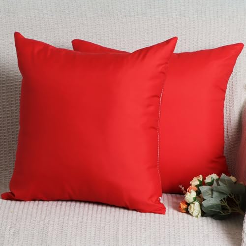 Betadistor Brilliant Red Cushion Covers 45X45 - Pack of 2 Indoor Plain Decorative Pillows for Bed Sofa Couch 18 inches Red 502-0047