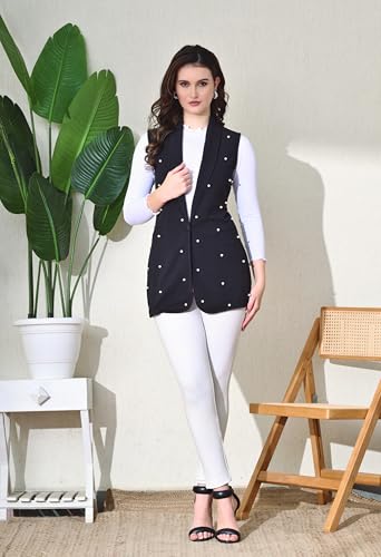 Image of IUGA Black Women Sleeveless Solid Front Open Neck Shrug (468)