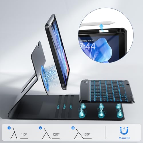 OYEEICE Keyboard Case for iPad 6th/5th Generation 9.7", 360° Rotatable, 7 Color Backlit Detachable Wireless Keyboard, Upgraded Magnetic Cover with Pen Holder for iPad Air 2nd Gen by OYEEICE - Image 5