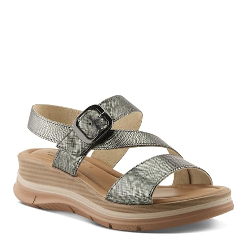 Spring Step Women's TALIAH Leather Hook-and-Loop Sandals – Italian Craftsmanship, Faux Wood Wedge, Chic Textured Design, 3-Inch Heel2