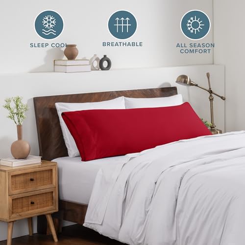 Image of Bare Home Microfiber Body Pillow Cover - Ultra Soft & Cooling - Double Brushed - Pillowcase with Envelope Closure - Easy Care (21''x54'' Body Pillow Cover, Red)