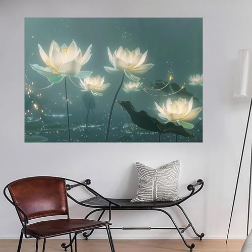 Impression sur toile lotus sur le lac encadrée 70x100cm pour décoration murale