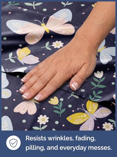 Image of Kids Twin Size Moonlit Butterflies Bed Sheets - 3 Piece Kids Sheet Set | Moonlit Butterflies Themed Bedding, Ultra-Soft, Cute & Cozy, Breathable & Machine Washable, Bed Set for Boys, Girls & Teens