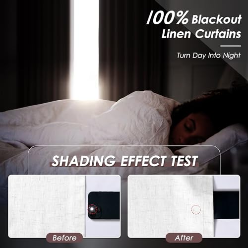 Image of Nanspring Linen 100% Blackout Floor to Ceiling Extra Long Curtains 96 Inches Long for Bedroom 8ft Back Tab Cream Farmhouse Decor Black Out Curtain for Living Room Ivory Natural Drapes 52x96, 2 Panels