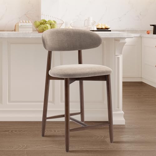 Image of COLAMY Upholstered Counter Bar Stools, Kitchen Island Stools with Back, Modern Counter Height Stools with Wood Legs for Kitchen Island Dining Room Bar, Camel