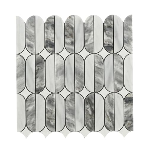 Mosaic Tile Backsplash Tiles for Kitchen 5 Sheets Bathroom Floor Wall Interior Decorative Water-Jet Stone Mosaic Tiles for Kitchen Wall Floor Backsplash ‎4.78 Square Feet (Gray and White)