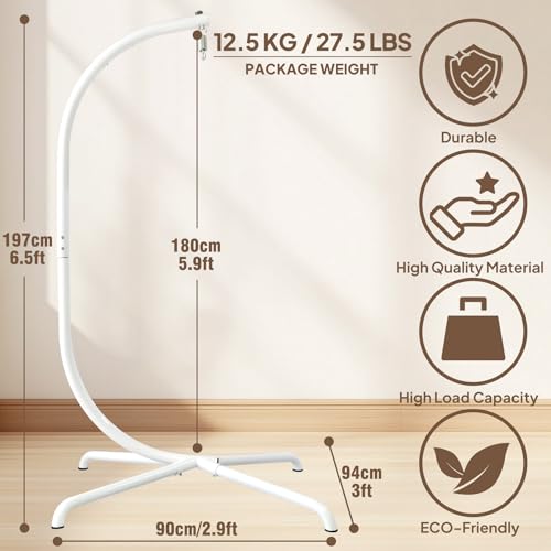 Soporte para Silla de Huevo Colgante Con Marco de Hierro Resistente, Base Estable y Gancho de Resorte - 330 Libras de Capacidad para Balcón, Patio, Jardín al Aire Libre - imagen 4