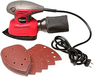 Great Working Tools Detail Palm Sander Hand Sander with Dust Bag & Sandpaper, 1.1 Amp 14,000 OPM, 27 Sanding Pads