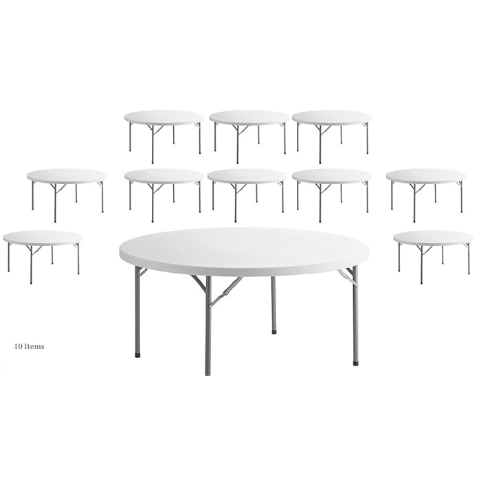 Buy 10 Pack! White Round Folding Table 60" Banquet Folding Table 150 cm