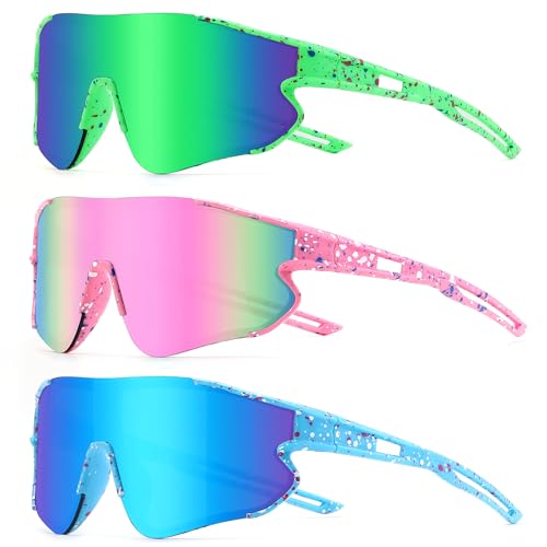 YuJian 3 pack Kids Sunglasses Youth Baseball Sunglasses for Boys Girls Softball Beach Running Sun Glasses UV Protection