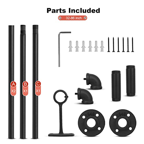 Rustic Industrial Curtain Rods For Windows, 32 To 86 Inches Blackout Wrap Around Curtain Rod 1" Diameter Heavy Duty Window Treatment Rods For Indoor And Outdoor, Simple Modern Design, Black #TOP6