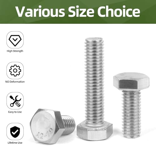 Image of 20 PCS M6 x 10mm Hex Head Screw Bolt, External Hex Drive Machine Screw Bolts, Fully Threaded, Stainless Steel 18-8, Plain Finish