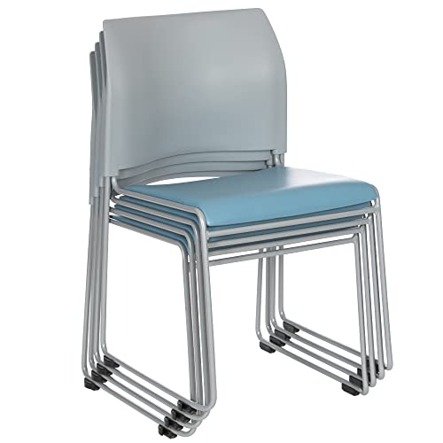 Oef Furnishings Premium Plush Vinyl Sled Base Stack Chair, Blue/Grey #TOP1