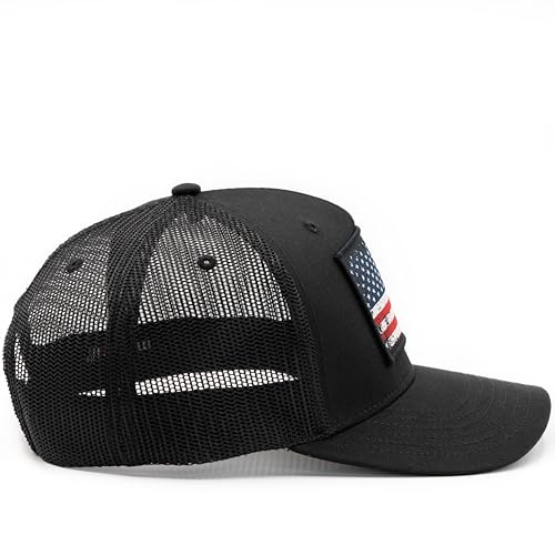 Image of MASHBILL Trucker Hat with Distressed American Flag Patch - Adjustable Snapback Patriotic Cap for Men Women