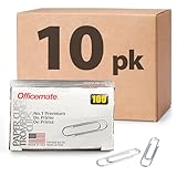 Officemate Premium #1 Paper Clips, 1,000 Paper Clips (10 Boxes of 100 Each) (99916) , Silver