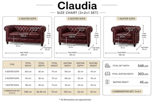 Image of Modern Classic Design Leatherette Luxury Chester Sofa Set with Button Tufted, Sofa for Living Room Home, Office, Hotle and Lobby, Living Room Set (Burgundy, 3+2+1=6 Seater Sofa)