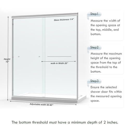 56-60" W x 72" H Semi-Frameless Sliding Glass Shower Door, Brushed Nickel by ENSO SENKA - Used condition - Image 8