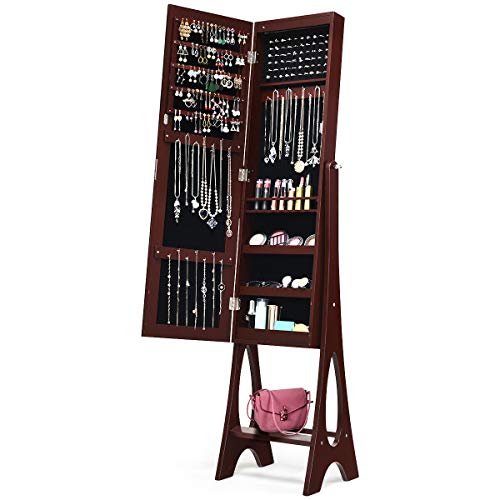 Jewellery Cabinet Armoire Organizer Storage Mirrored Mirror Box And Led Lights Standing Keeps Jewellery, Full-Size Mirror, Try Clothes Bedroom Decor #TOP1