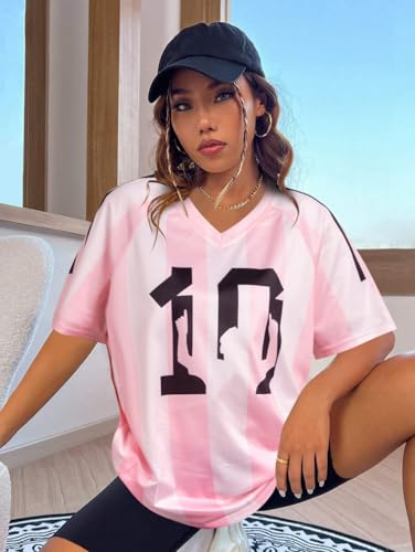 Oversized Jersey Shirts for Women Argentina Jersey Brazil Shirt Pink Soccer Mom Tshirts Y2k V Neck Short Sleeve Top4