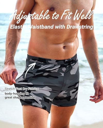 Arcweg Men's Swimwear Swimsuits Boxer Briefs Shorts Quick Dry Bathing Suit with Zipper Pockets Adjustable Drawstring4