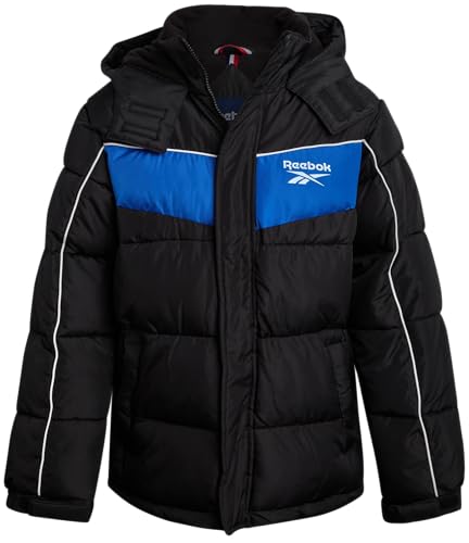 Reebok Boys Puffer Jacket - Heavyweight Water Wind Resistant Polar Fleece Lined Insulated Hooded Boys Winter Coat Outerwear
