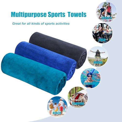 HIDMD Microfibre Sports Towels Gym Towels Workout Sweat for Gym Fitness,Yoga, Camping Fast Drying Absorbent 3Pack 40cm X80cm Gray+Blue+Lake blue - Image 4