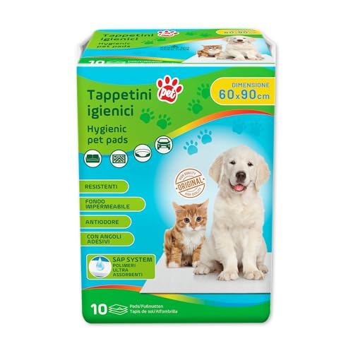 Smilex, Tappetini Igienici Pet, 60x90, Con Angoli Adesivi,Resistenti, con Polimeri che riducono i Cattivi Odori, 10 pezzi