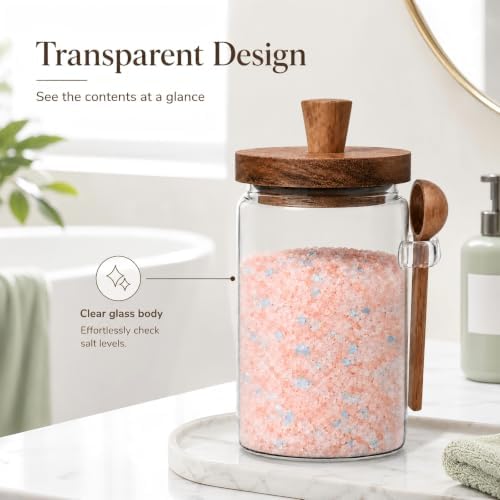 Qinpufu 30oz Bath Salt Container with Wooden Lid & Spoon Bathroom Storage - 2
