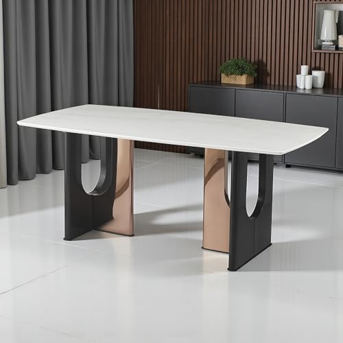 Image of The Attic Quarto Stone 6 Seater Dining Set,Steel Grey,Rose Gold, Gun Metal & Cream,160Cms