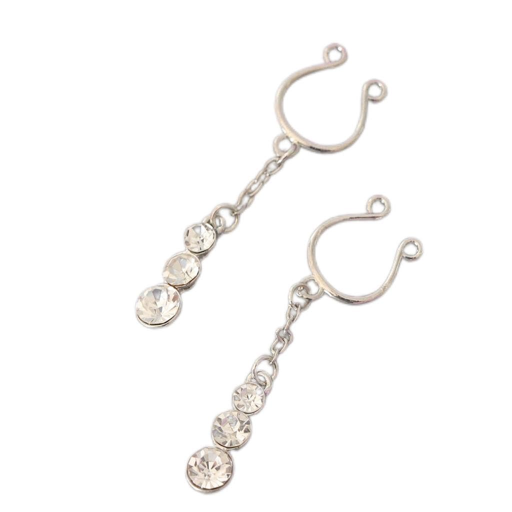 MYADDICTION2Pcs Long Tassel Clip on Fake Nipple Rings Non Piercing Studs Shield Body Jewelry Collectibles
