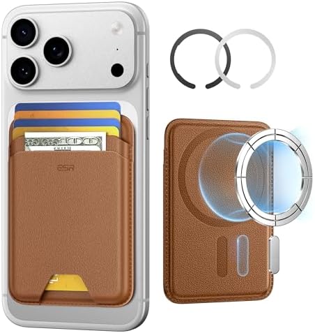 ESR for MagSafe Wallet, 5-Card Holder, RFID Blocking, with 3,200 g Magnetic Strength, Ultra-Slim Magnetic Wallet for iPhone 17/6/15/14/13/12 Series &amp; Google Pixel 10, Not Mini, Brown
