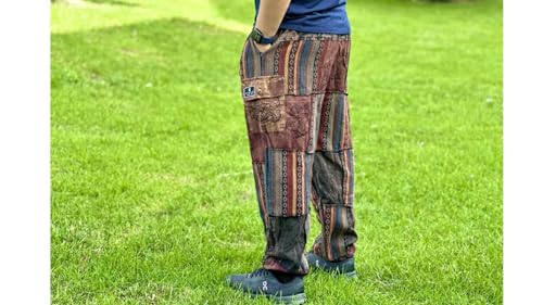 Patchwork Loose fit Trouser for Men | Eco Friendly Himalayan Hemp and gheri Cotton Blend Cargo Pants | Causal Trouser | Large Size | Multi2
