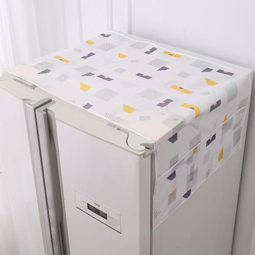Image of HOKIPO Large Fridge Cover Top | For Bigger Double Door Refrigerator | Waterproof, Printed with 6 Side Pockets, Size Large 180x62 cm, Geometric Abstract (AR-5876-D1)