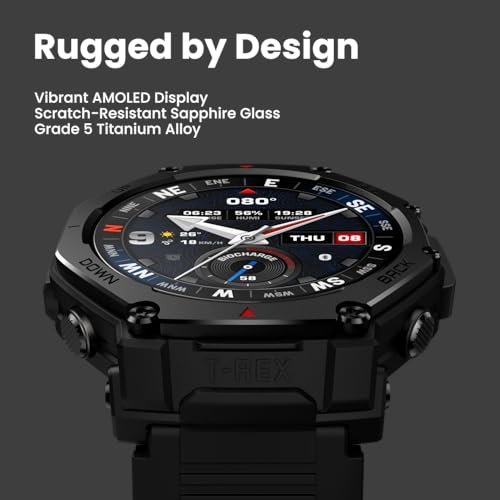 Amazfit T-Rex 3 Pro Outdoor Smart Watch 48mm Sapphire AMOLED Display, Ti Bezel, Dual Band GPS, Offline Maps, 25 Days Battery, Built-in Flashlight, 10 ATM, 180+ Sports Mode for Android & iPhone, Black by Amazfit - Image 2