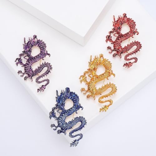 Image of Dragon Brooch Pins for Women, Chinese Dragon Brooch Pin, Lucky Dragon Talisman Brooch Lapel Pin, Bohemian Dragon Brooches Pins for Women Hat Bag Suit Dress Accessories