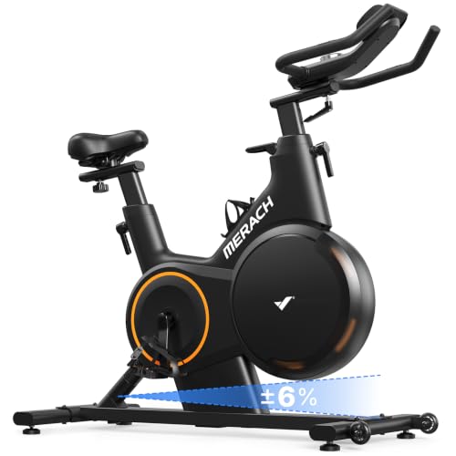 Image of Merach Magnetic Exercise Bike for Home Gym, Low Noise Stationary Bike with Soft Seat Cushion, Indoor Workout Bike with 350 lbs Weight Capacity, Spinning Bike with Self-Developed App, Tablet Mount